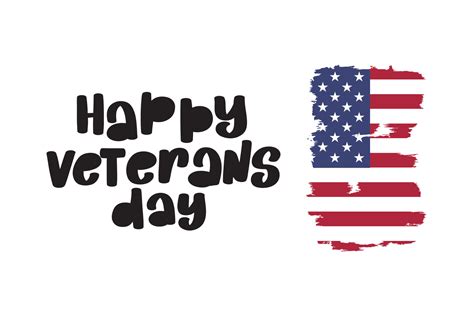 Happy Veterans Day lettering with USA flag illustration. November 11 holiday background ...