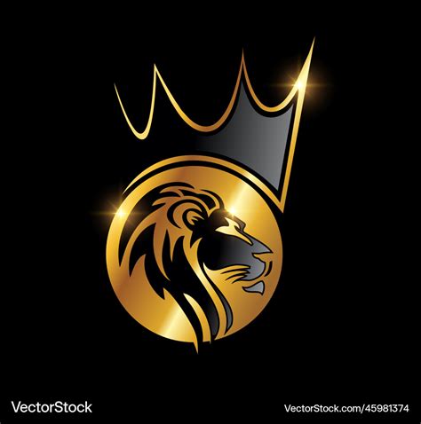 Golden lion head with crown logo icon Royalty Free Vector