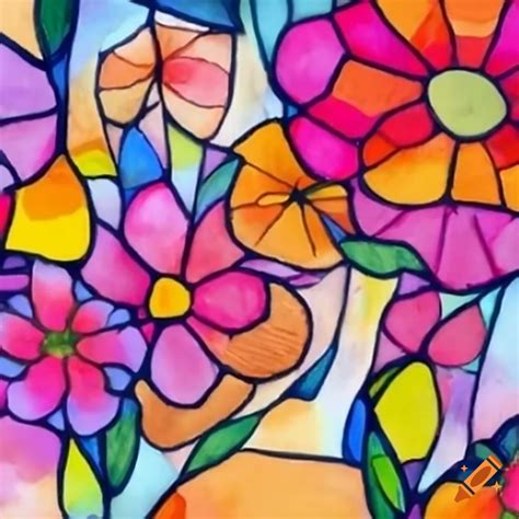 Stained glass artwork of vibrant flowers on Craiyon