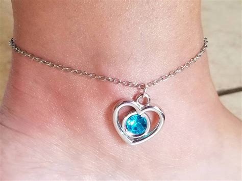 Silver Anklet Blue Crystal Heart Heart Ankle Bracelet Heart | Etsy in 2021 | Silver ankle ...