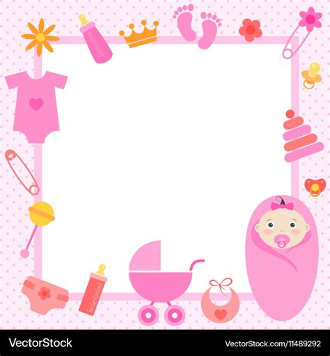 Pink frame with baby girl elements Royalty Free Vector Image