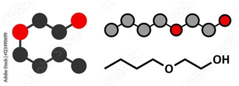 "2-butoxyethanol molecule. Stylized 2D renderings and conventional ...