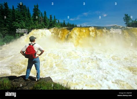 hiker at Pisew Falls, Pisew Falls, Provincial Park Manitoba, Canada ...