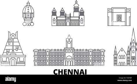 India, Chennai line travel skyline set. India, Chennai outline city vector illustration, symbol ...