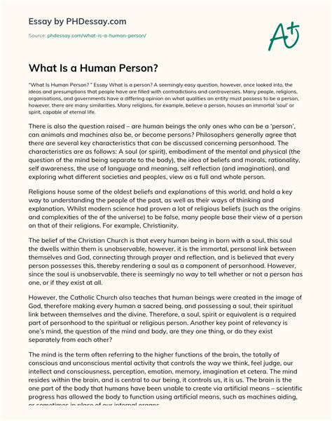 What Is A Human Person? Definition And Summary Essay Example - PHDessay.com