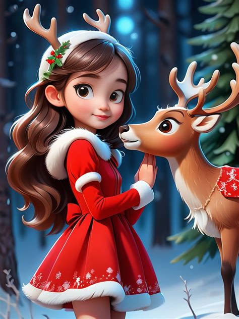 (FrostedStyle, SnowStyle, AuroraStyle:0.3), cute girl wearing red Christmas dress is hugging ...