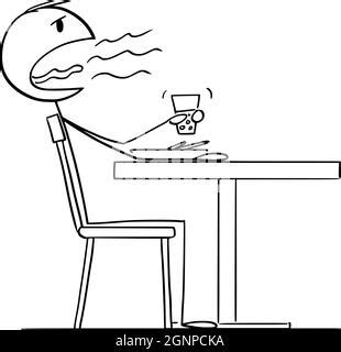 Person Burping After Eating Lunch or Dinner in Restaurant, Vector Cartoon Stick Figure ...