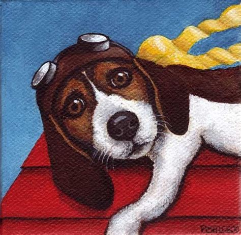 3x3 Giclee Print Tiny Art Beagle Flying Ace in Training by - Etsy