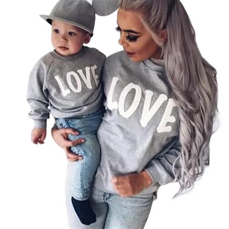 Autumn Winter Family Matching Sweatshirt Sweaters Mom Mother and Baby Daughter Clothes LOVE ...