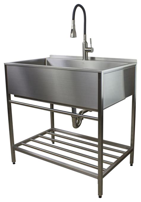 Transolid 36"x22" Stainless Steel Laundry Sink with Wash Stand in Brushed Satin - Utility Sinks ...