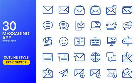 Messaging app icon set. Message and mail outlined icon collection. Suitable for design element ...