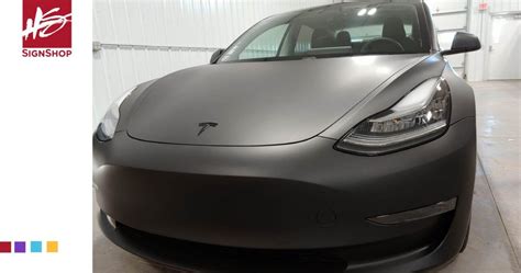 Matte Black Car Wrap Transforms Tesla - HS Sign Shop