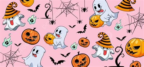 Halloween Pink Jack O Lantern Ghost Bat Decoration Background, Halloween, Seamless Background ...