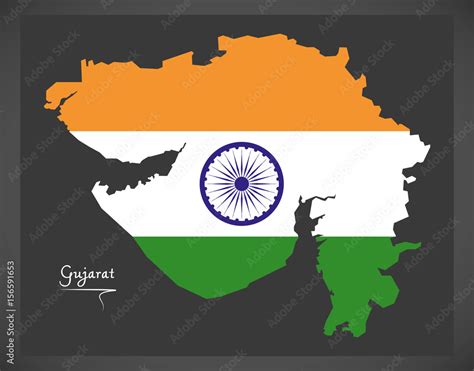 Gujarat map with Indian national flag illustration Stock Vector | Adobe ...