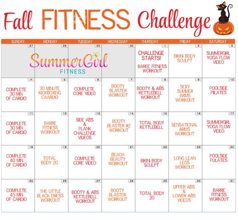 Fall Fitness Challenge Calendar | SummerGirl Fitness