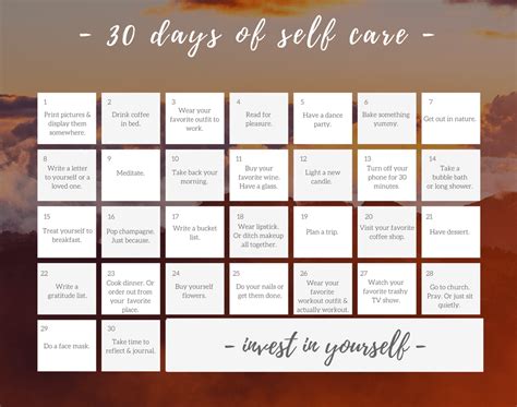 My 30-Day Self-Care Challenge | Care calendar, Self care activities, Self