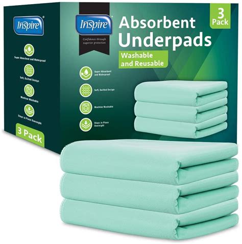 Inspire Washable and Reusable Incontinence Bed Pads | 3 Pack Waterproof Mattress Pad Chux Pads ...