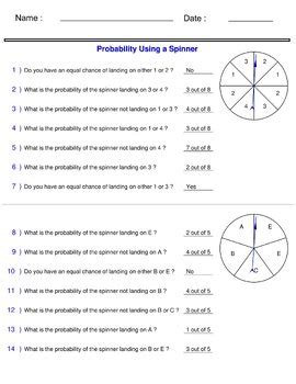 Probability Worksheets - Probability Using a Spinner Worksheet by MATH LAMSA