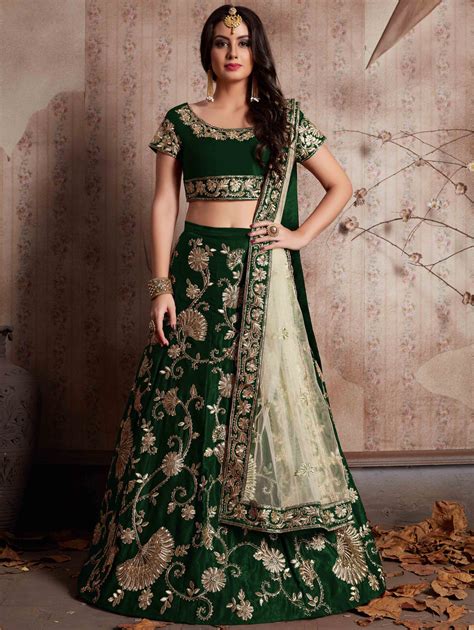 Green Velvet Silk Designer Lehenga Choli with Zari Embroidery in 2020 | Sabyasachi lehenga ...