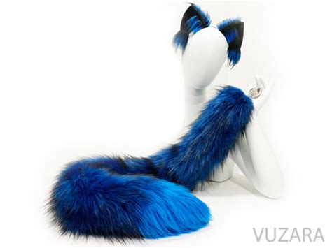 Blue & Black Fox Tail & Wired Ears Set | website