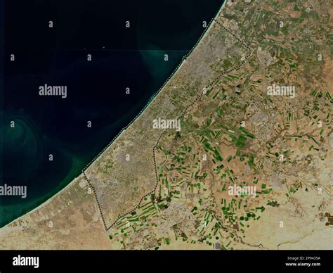 Gaza Strip, region of Palestine. Low resolution satellite map Stock ...