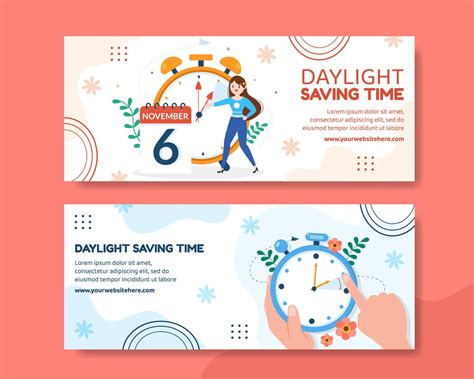 Daylight Savings Time Horizontal Banner Template Hand Drawn Cartoon ...