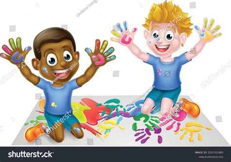 Cartoon Boys Playing Messy Paints Stock Vector (Royalty Free) 2257321865 | Shutterstock