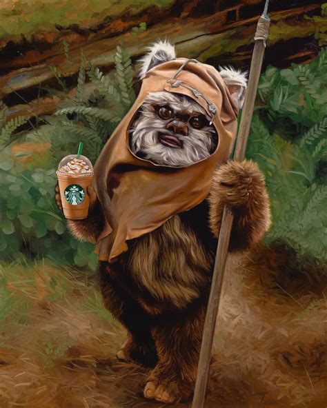 Ewok Star Wars Starbucks Disney Disney Art Star Wars Art Oil Painting ...