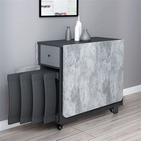 Gray Rectangle Wood Drop Leaf Folding Dining Table with Storage