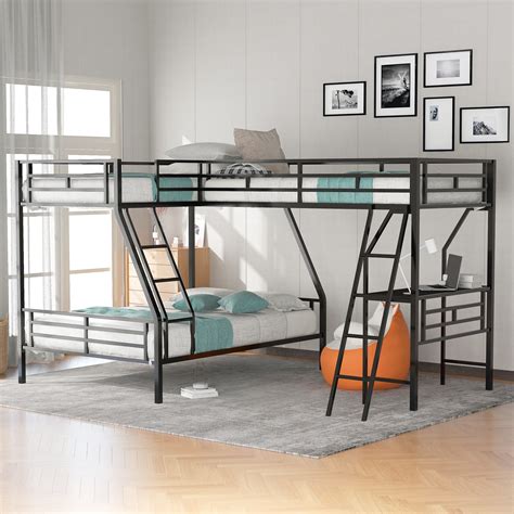 Buy UBGO Bunk Bed Loft Bed 2 in 1, Twin Over Full Bunk Bed with One Twin Loft Bed, Metal Bunk ...