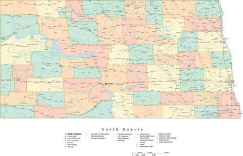 State Map of North Dakota in Adobe Illustrator vector format. Detailed, editable map from Map ...