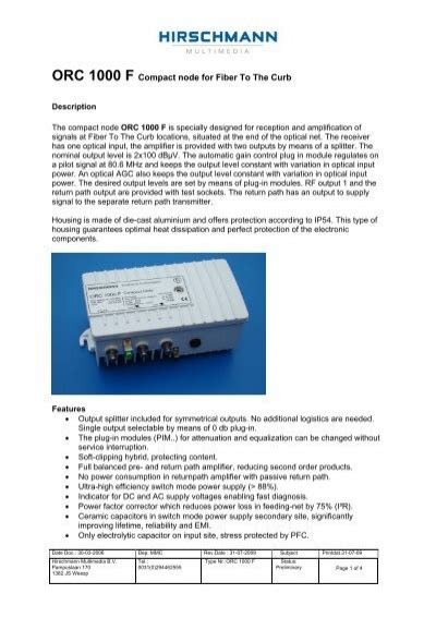 ORC 1000 F Compact node for Fiber To The Curb - Hirschmann ...