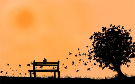 Wallpaper : couple, bench, leaves, silhouette, fall 1920x1200 ...