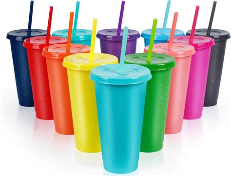 Amazon.com: Reusable Plastic Cups with Lids Straws: 12Pcs 24oz Colorful ...