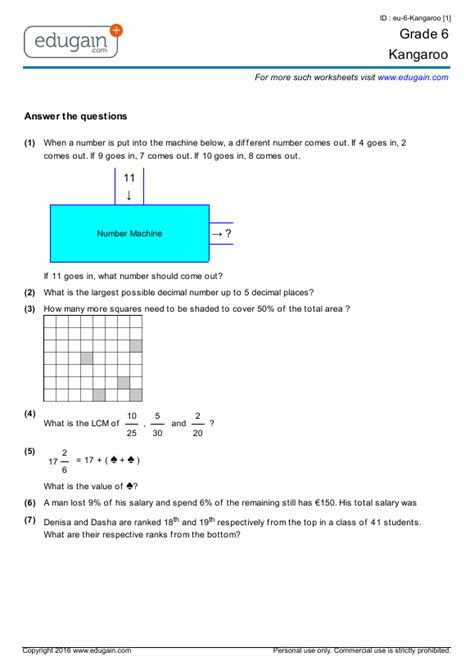 Grade 6 - Canadian Math Kangaroo Contest | Preparation, Online Practice, Questions, Tests ...