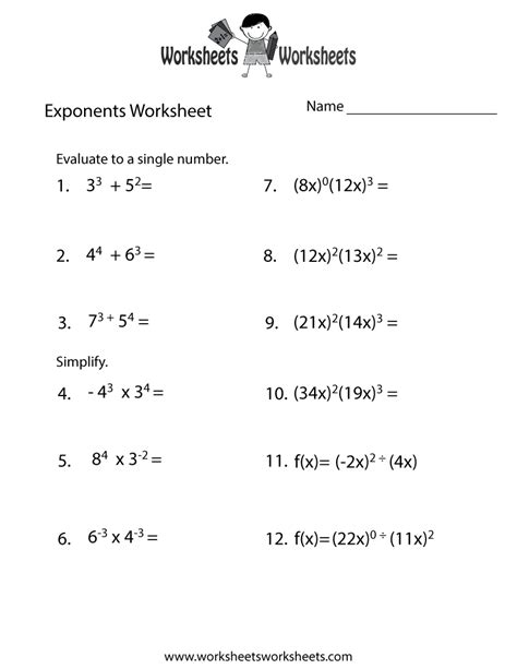 Working With Exponents Worksheet