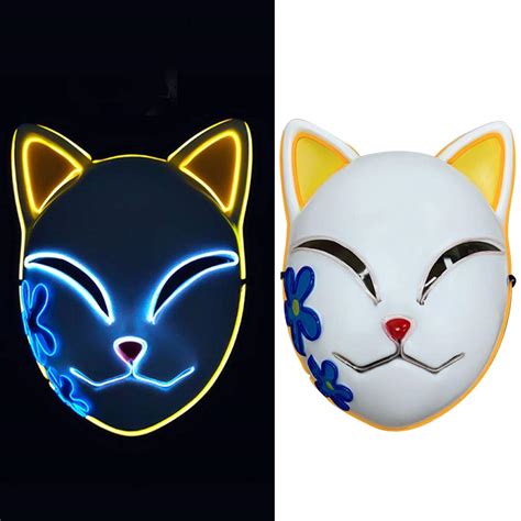 Buy 3 PCS LED Demon Halloween Japanese Slayer Cartoon Fox Cat Replica LED Light Up Comic Cosplay ...