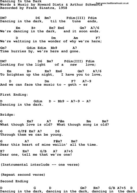 Song lyrics with guitar chords for Dancing In The Dark - Frank Sinatra ...