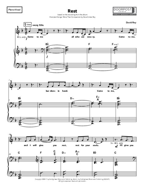 Rest Sheet Music PDF (Doorpost Songs / Dave and Jess Ray) - PraiseCharts