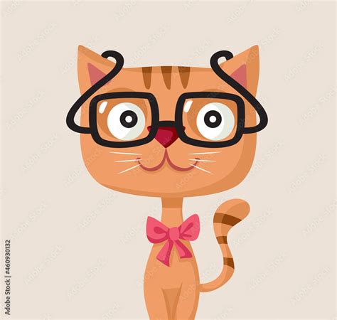 Funny Cat Wearing Glasses Vector Cartoon Stock Vector | Adobe Stock