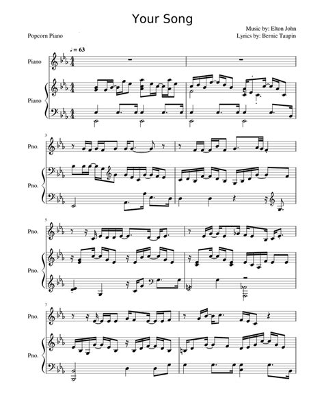 Your Song - Elton John Sheet music for Piano (Solo) | Musescore.com