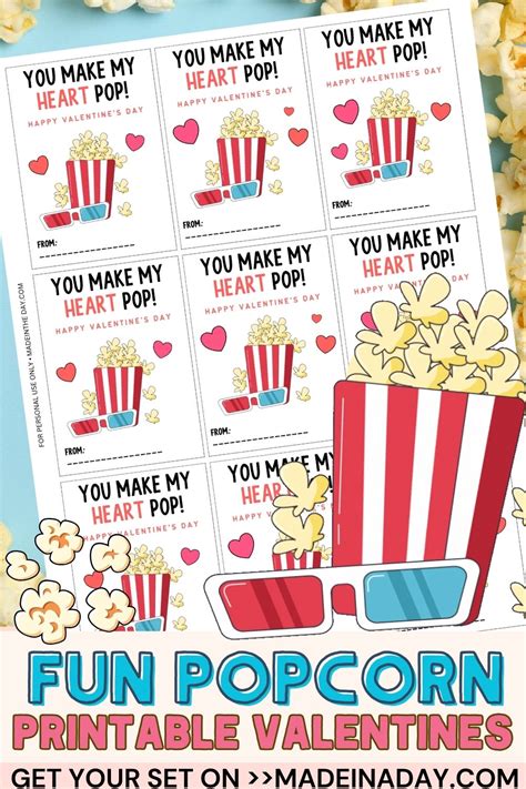 Printable Valentine Popcorn Card Set | Made In A Day