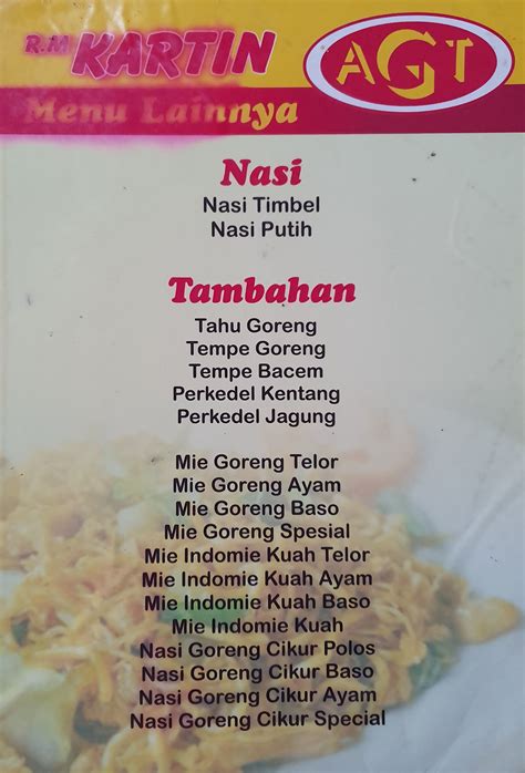 Harga menu Kantin AGT (Ayam Goreng Tepung Kartin) terbaru 2022-2023 di ...