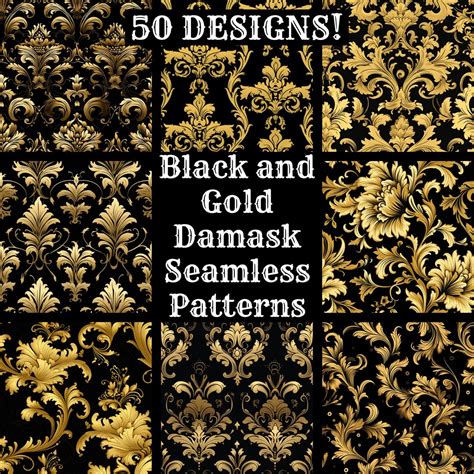 Black and Gold Damask Seamless Digital Paper, Printable Scrapbook Paper ...