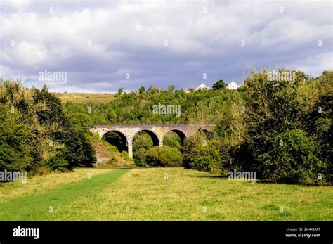 The Headstone Viaduct near Monsal Head. The viaduct is now a multi-use trail, its five arches ...