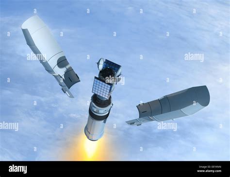 Satellite and rocket in the space Stock Photo - Alamy