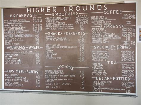 Higher Grounds Coffee Shop – Menu – Midland – Menutex