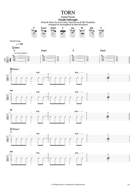 Torn by Natalie Imbruglia - Guitar & Vocals Guitar Pro Tab | mySongBook.com