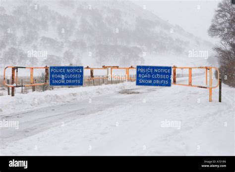 Snow gates on the A93 road to Glenshee Braemar Ski restort closed Stock Photo, Royalty Free ...