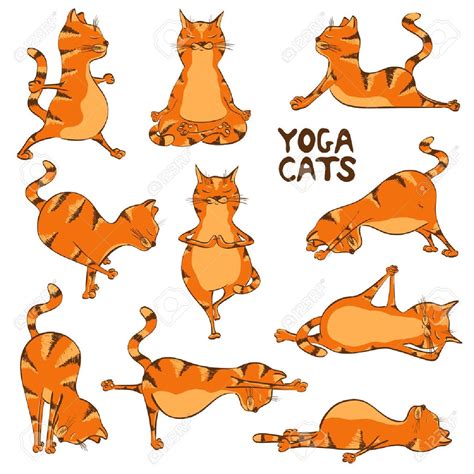 Set of isolated cartoon funny red cats icons doing yoga position , #affiliate, #cartoon, #funny ...